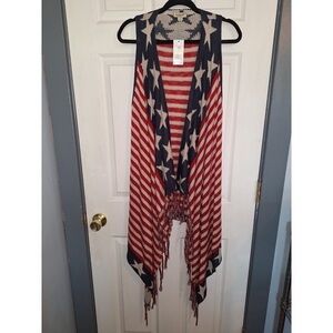 ONE WORLD Red and White Striped Vest with Blue Accents